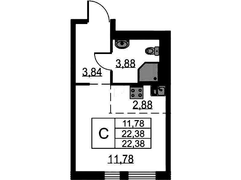 Квартира студия 22.38 м², 14/18 эт., ЖК «Невская Долина»